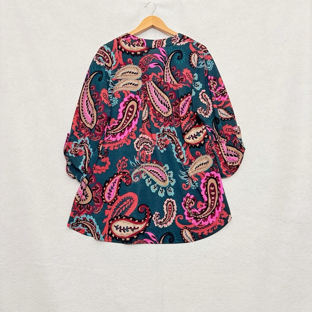 Dear Scarlett Tunic Top XL Bright Pop Art Neon Paisley Stretchy Blouse Flowy - Picture 2 of 8